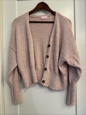 Pink Lily Blush Bouclé Button Cardigan